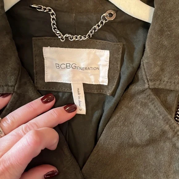 BCBG Generation Olive Green Suede Biker Jacket - Picture 2 of 3